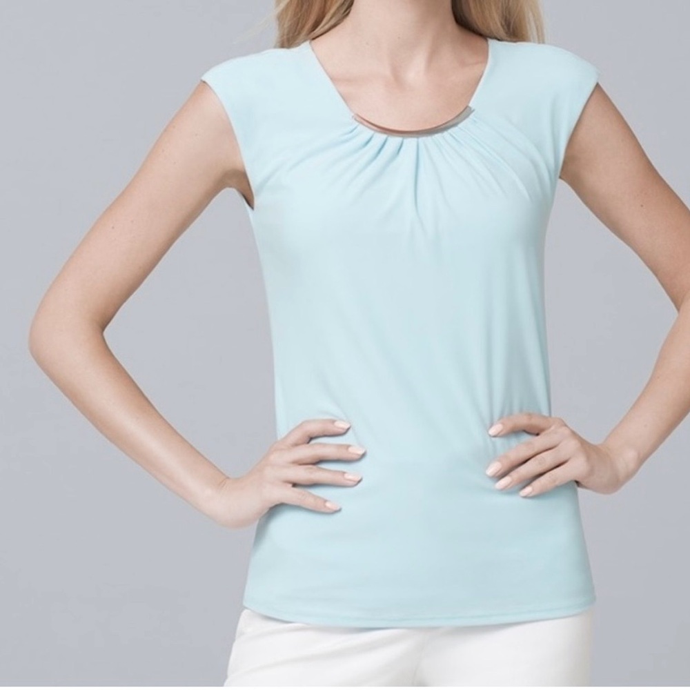 White House Black Market Sky Blue Lined Shell with Silver Size M